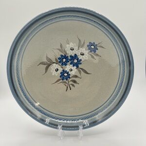 Mid Century Dutch Stoneware Serving Bowl Blue Grey White Floral Hand Painted 11"